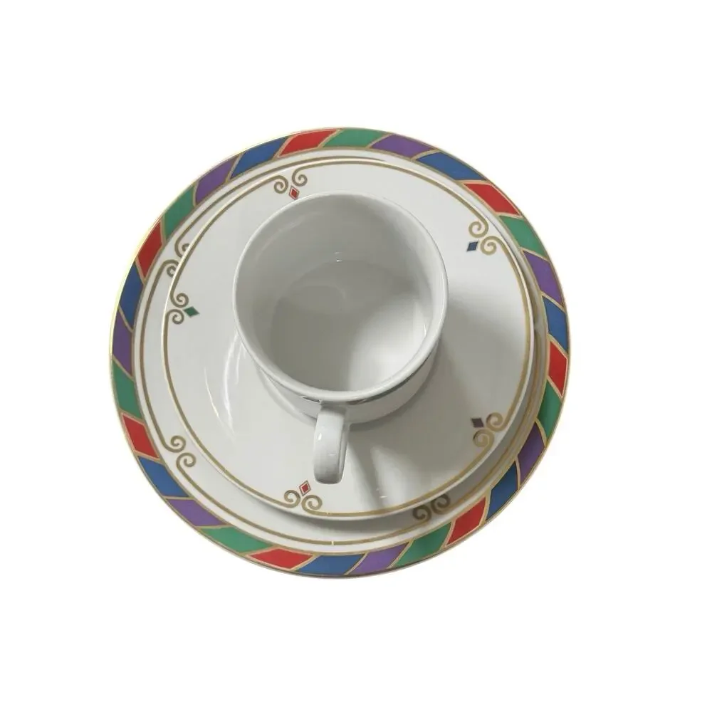Pier 1 Celebration Cup Saucer Set With 7.5 in Plate White Porcelain Retired